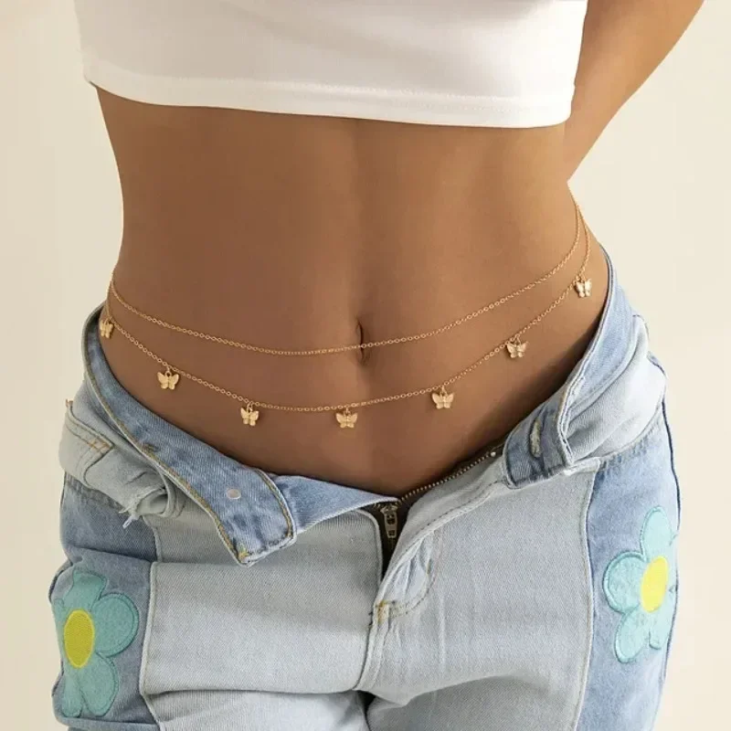 Body Jewelry For You - Nowy urok Seksowny dwuwarstwowy łańcuszek motylkowy